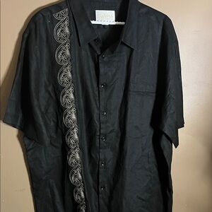 Black linen dress shirt short sleeve 4XL